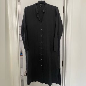 Eileen Fisher Charcoal Checkered Button-Down Shirt Dress